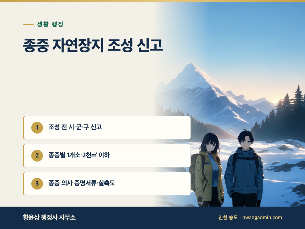 종중 자연장지·수목장림 조성 신고 — 2천㎡ 이하 면적 기준과 신고서 작성 — 안내 이미지