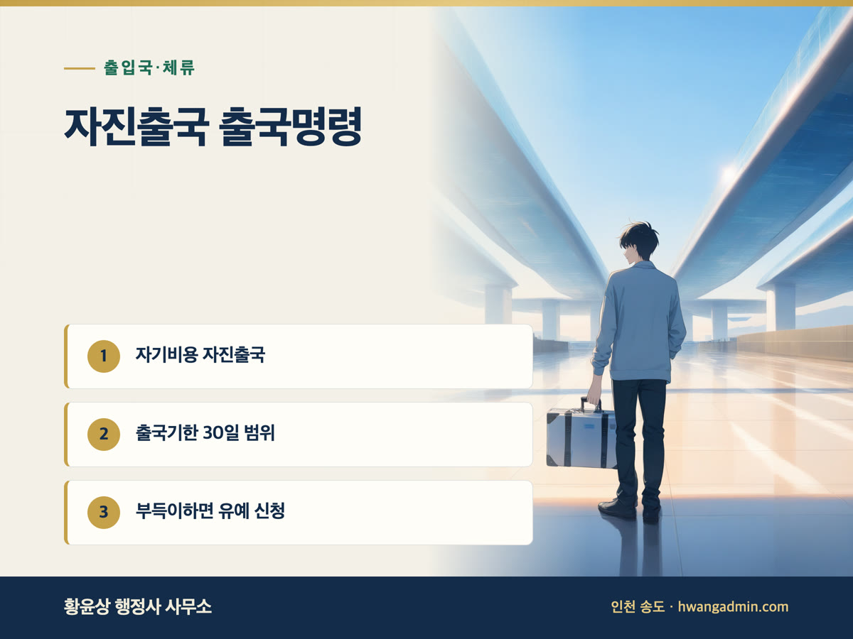 자진출국 출국명령 — 체류기간이 지난 외국인의 출국기한과 유예 신청 — 안내 이미지