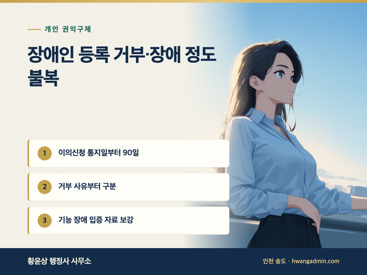 장애정도 결정 이의신청·행정심판 서류 작성 안내 이미지
