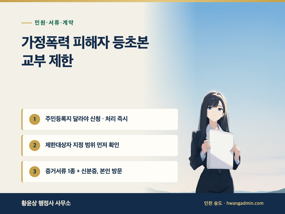 가정폭력 피해자 주민등록표 열람·등초본 교부 제한 신청 — 제한대상자 지정과 증거서류 — 안내 이미지