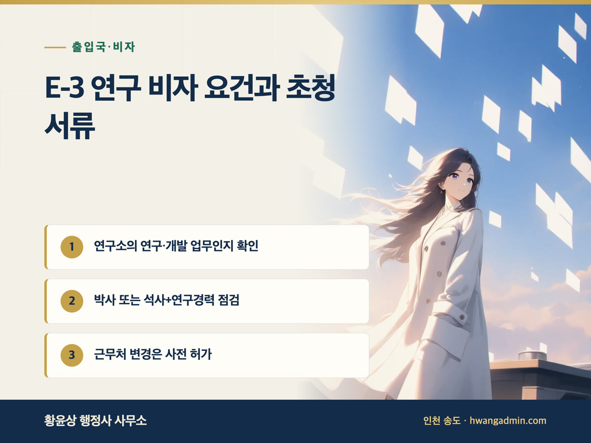 E-3 연구 비자 요건과 초청 서류 안내 이미지