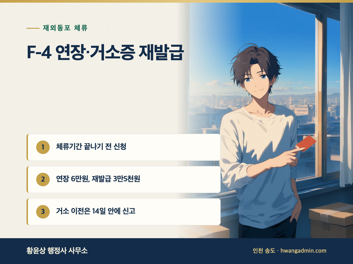 F-4(재외동포) 체류기간 연장과 거소증 재발급 안내 이미지