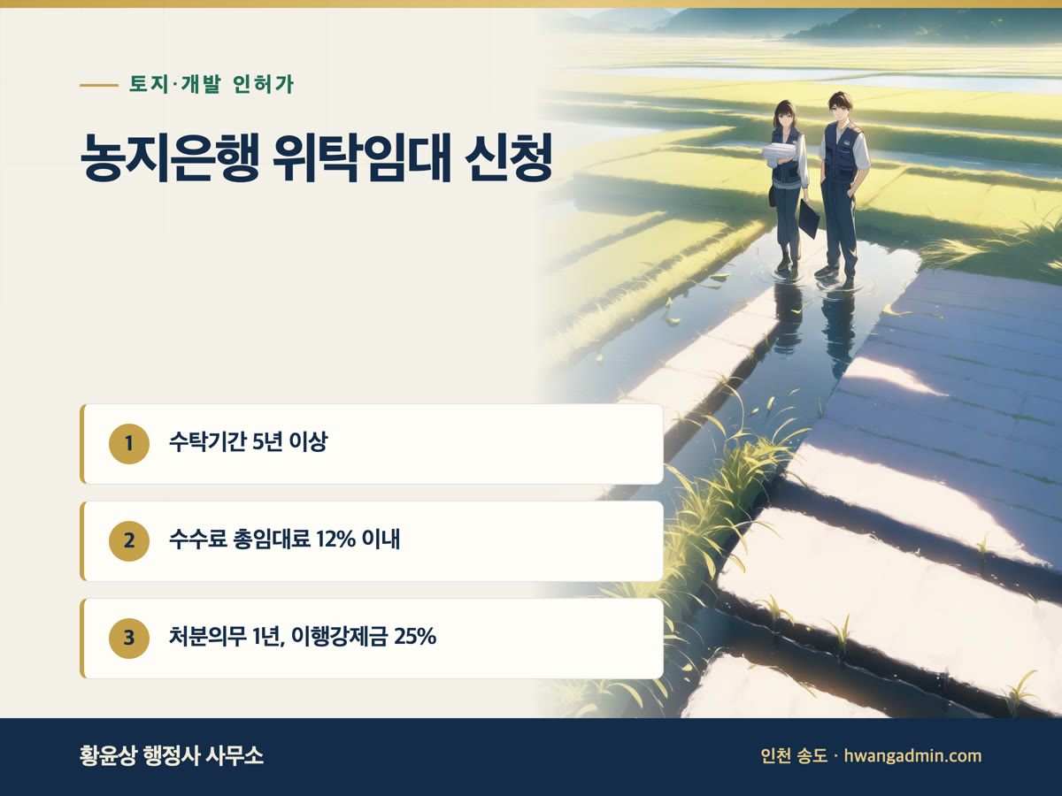 농지은행 위탁임대 신청 방법 — 상속 농지·처분의무 농지, 수탁기간 5년 이상 — 안내 이미지