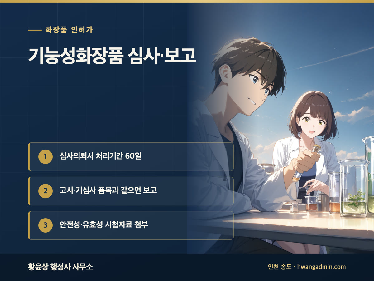 기능성화장품 심사 신청·심사제외 품목 보고서류 작성 안내 이미지