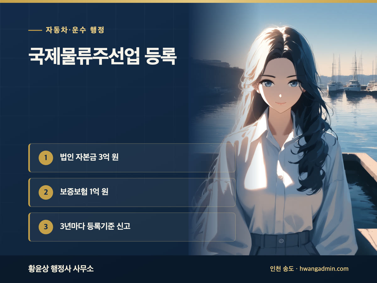 국제물류주선업(포워딩) 등록 요건 — 자본금 3억·보증보험 1억과 필요서류 — 안내 이미지