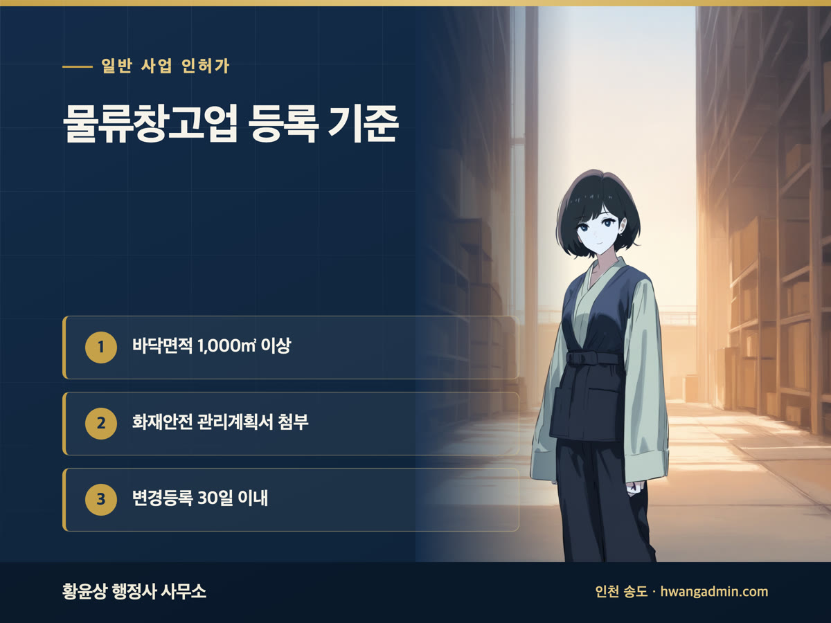 물류창고업 등록 요건과 서류 — 바닥면적 1,000㎡ 기준과 화재안전 관리계획서 — 안내 이미지