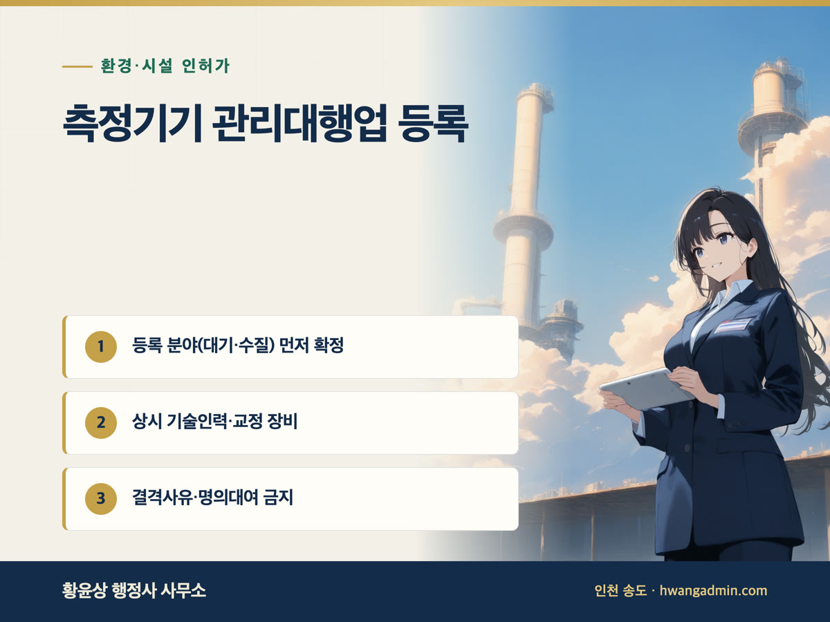 측정기기 관리대행업 등록 요건 — 굴뚝·수질 TMS 기술인력과 장비 — 안내 이미지