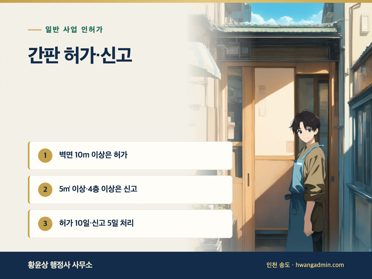간판 허가·신고 기준 — 옥외광고물 표시허가 대상과 처리기간 10일 — 안내 이미지