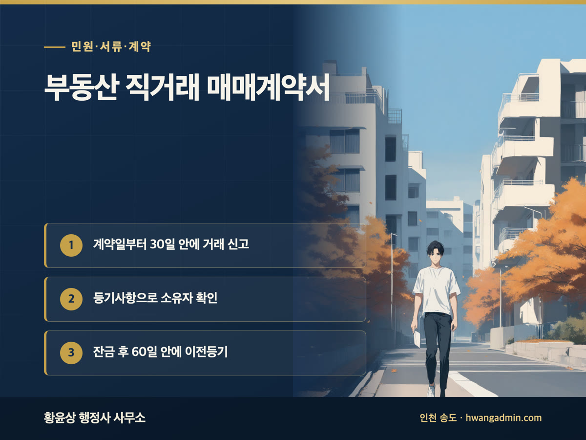 부동산 직거래 매매계약서 작성과 실거래 신고 — 계약일부터 30일 안에 공동 신고 — 안내 이미지