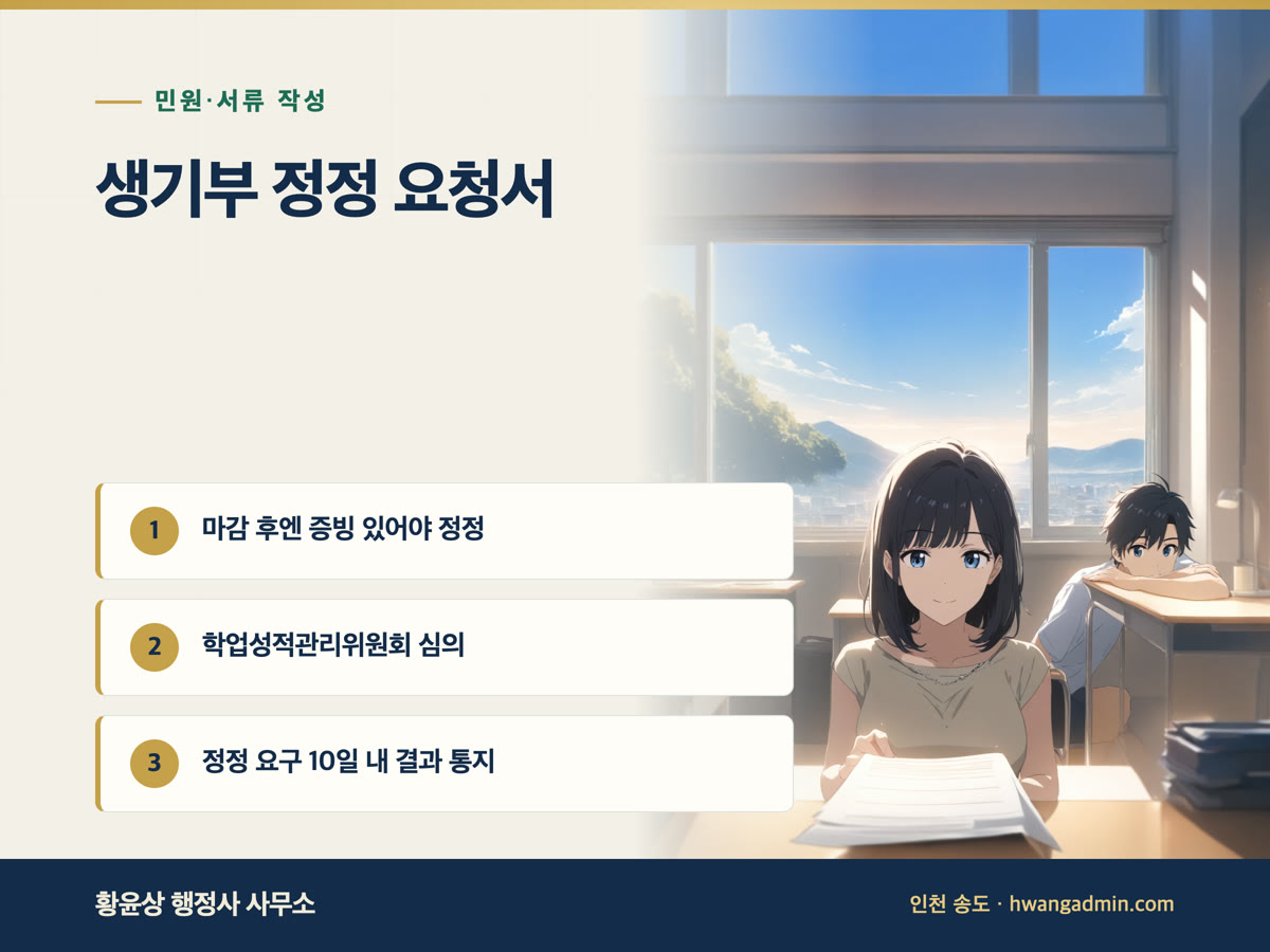 학교생활기록부 정정 요청서 작성 안내 이미지