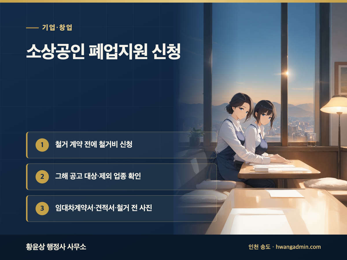소상공인 폐업지원·철거비 정산·재창업지원 신청서류 작성 안내 이미지