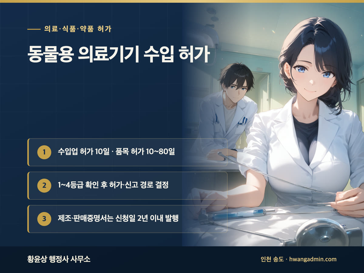 동물용 의료기기 수입업·품목허가·품목신고 서류 작성·공증인 연계 안내 이미지